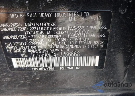 2015 Subaru Xv Crosstrek 2.0I Limited z USA, uszkodzony, nr VIN JF2GPAMC4F8266668